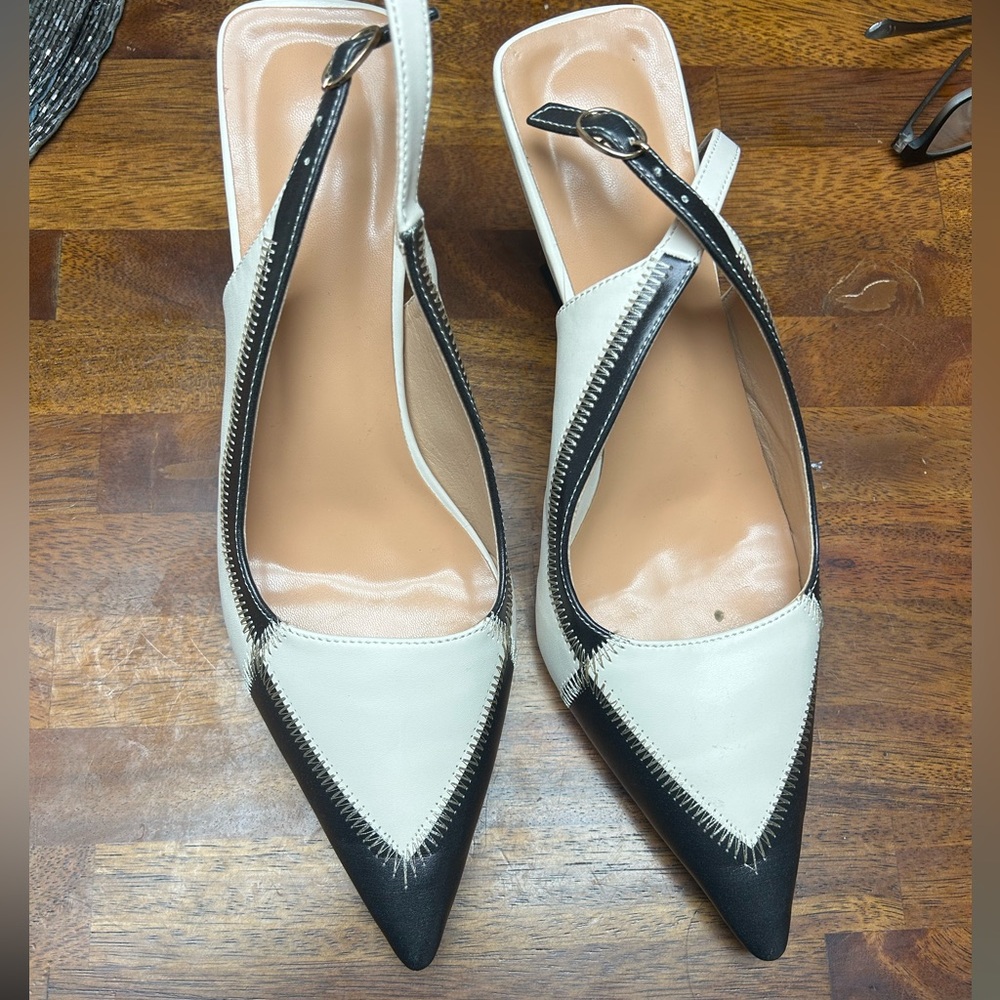 Black/cream sling back heels